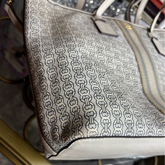 Tory Burch Small Gemini Link Canvas Tote Ivory Gemini link and stripe motif EUC - Picture 10 of 13